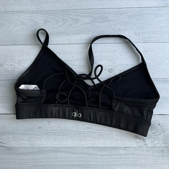 ALO Sunny Strappy Black Faux Leather Look Yoga Top XS - Picture 4 of 5